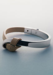 Ormé Bangle - Silver in rhodium with Taupe Leather
