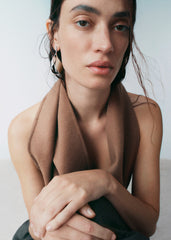 Ormé Pendant Earrings - Silver in rhodium with Taupe Leather
