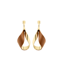 Ormé Pendant Earrings - Gold Gilded with Camel Leather